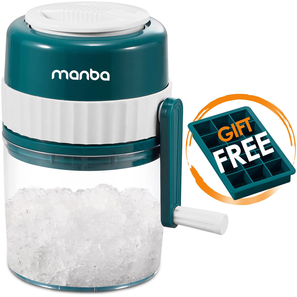 MANBA Ice Shaver crank-action shown for fluffy shaved ice at home.