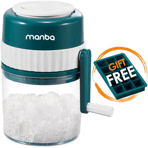 MANBA Ice Shaver crank-action shown for fluffy shaved ice at home.