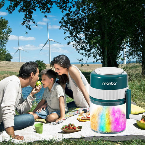 MANBA portable manual crank ready for outdoor shaved ice sessions.