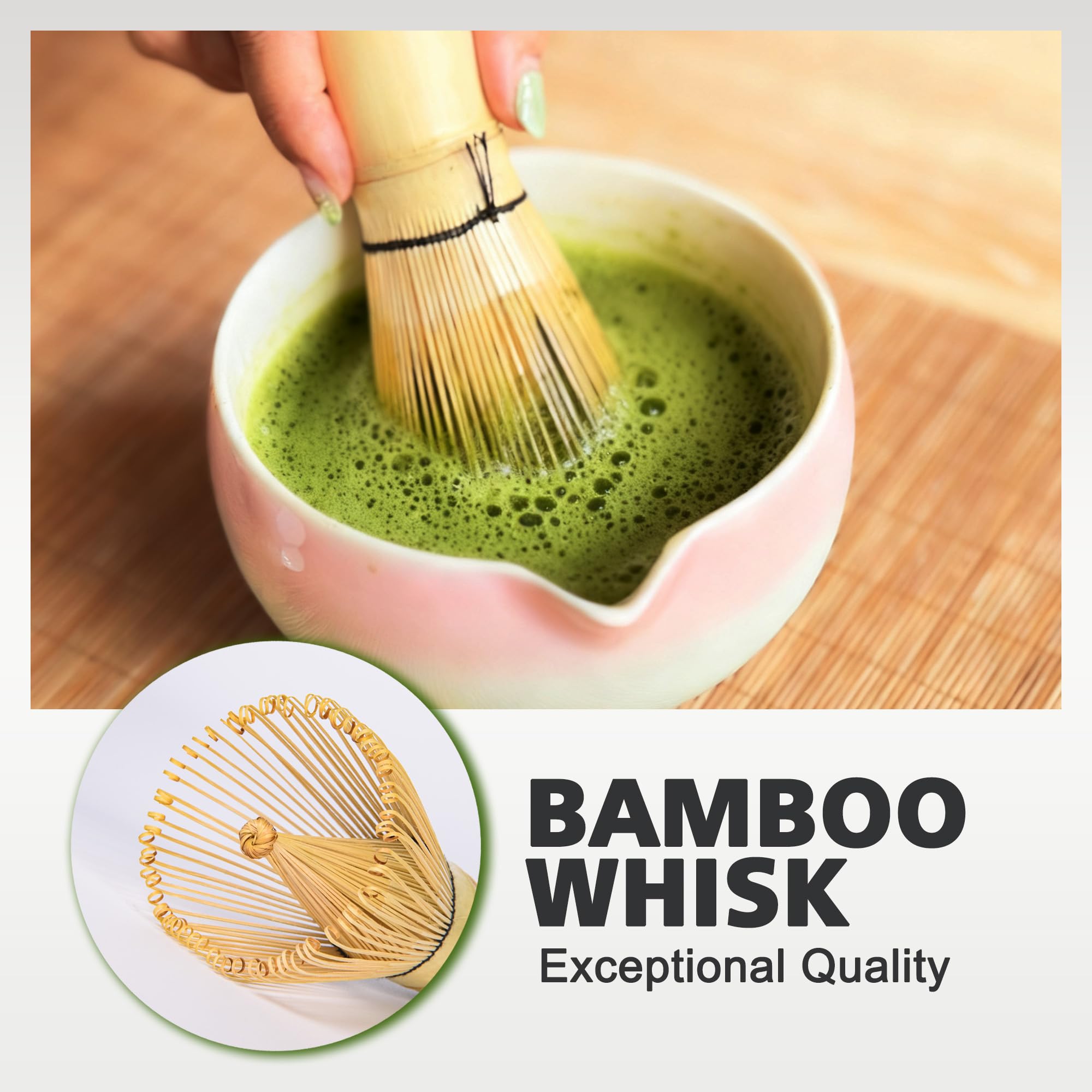 Mannilayco matcha scoop for precise portioning in the set.