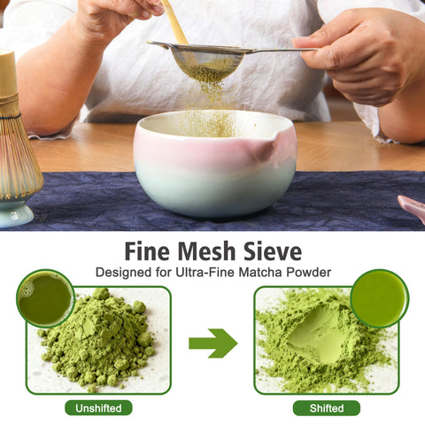 Mannilayco matcha kit stainless steel sifter for fine powder.