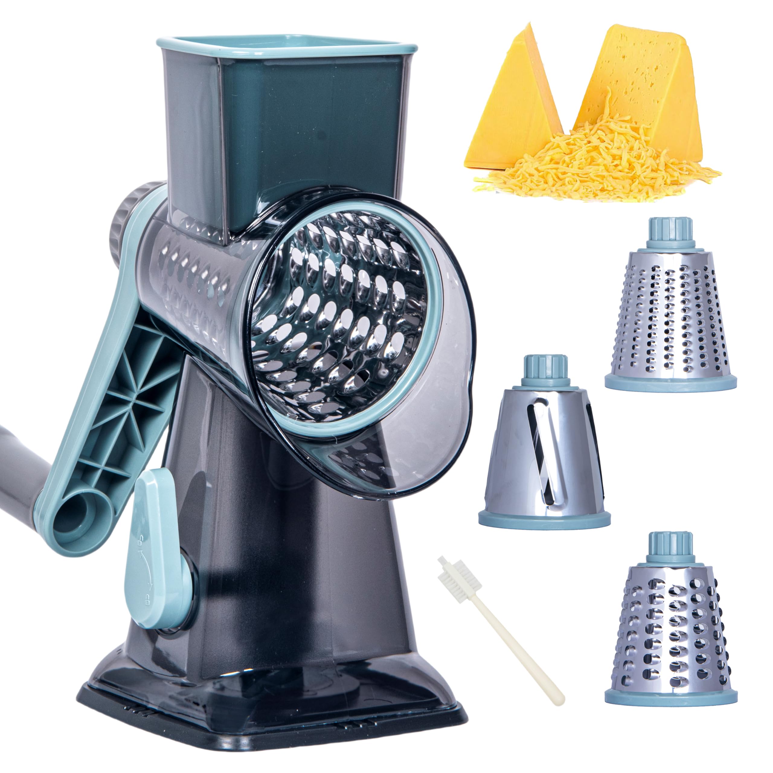 Mannilayco rotary cheese grater with hand crank for effortless shredding.