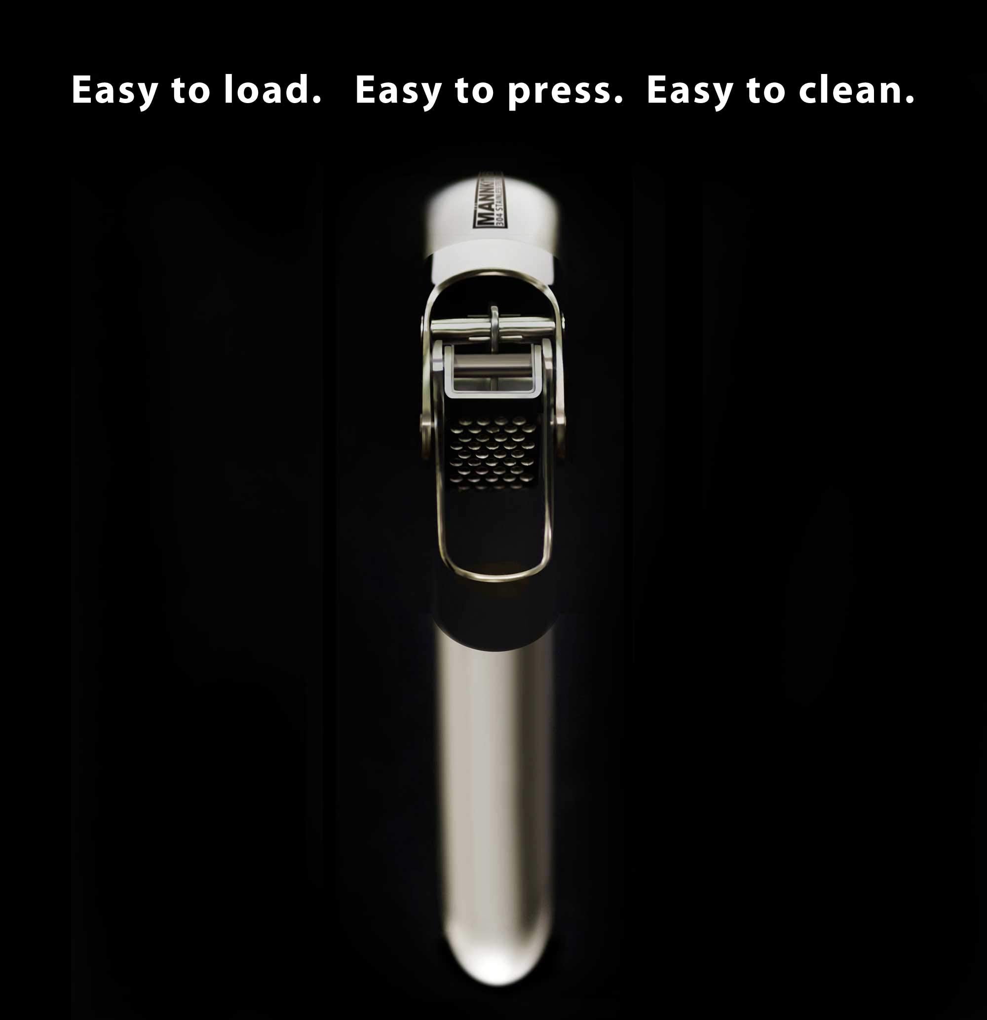 MANNKITCHEN garlic press with double-lever mechanism for effortless mincing.