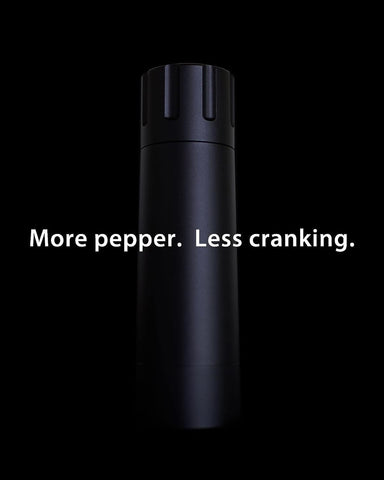 MANNKITCHEN Pepper Cannon grind range lets you go from cracked pepper to powder.