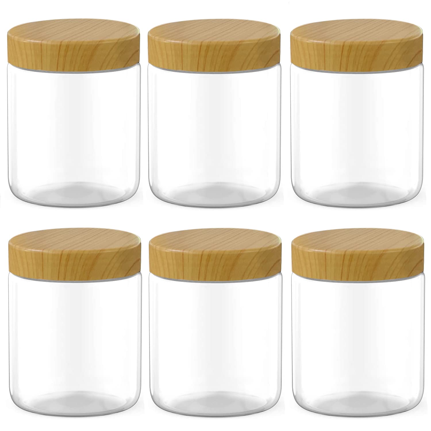 MANSHU 8 oz clear jar with wood grain lid for pantry storage