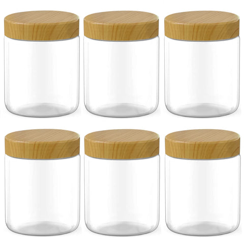 MANSHU 8 oz clear jar with wood grain lid for pantry storage