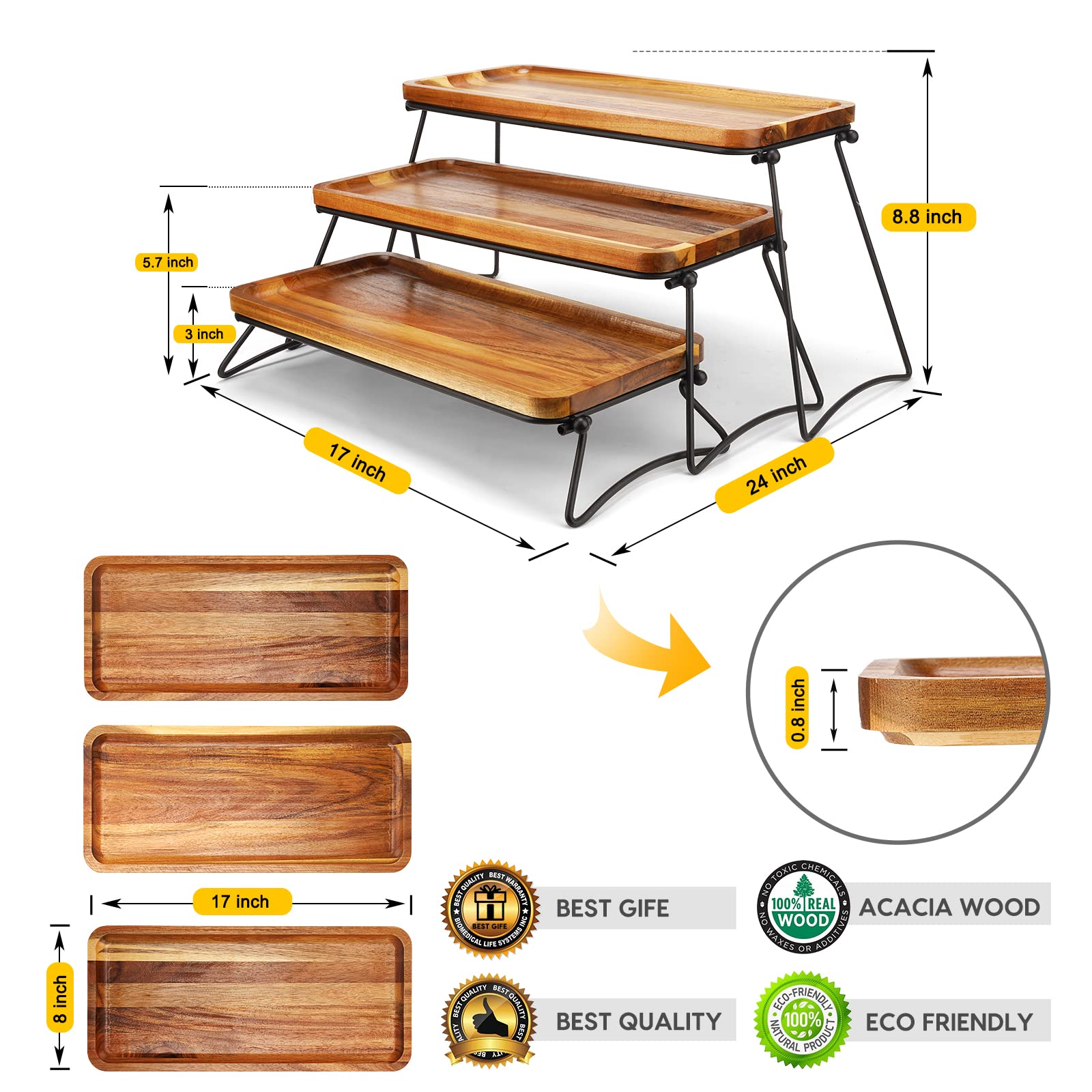 Manspdier 3-tier serving tray with collapsible rack ready for use
