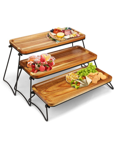 Manspdier 3 Tier Cupcake Stand front view shows rustic acacia wood elegance for desserts