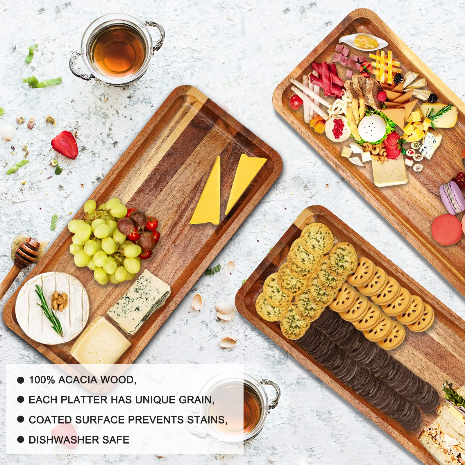 Manspdier acacia wood dessert table display with warm tones