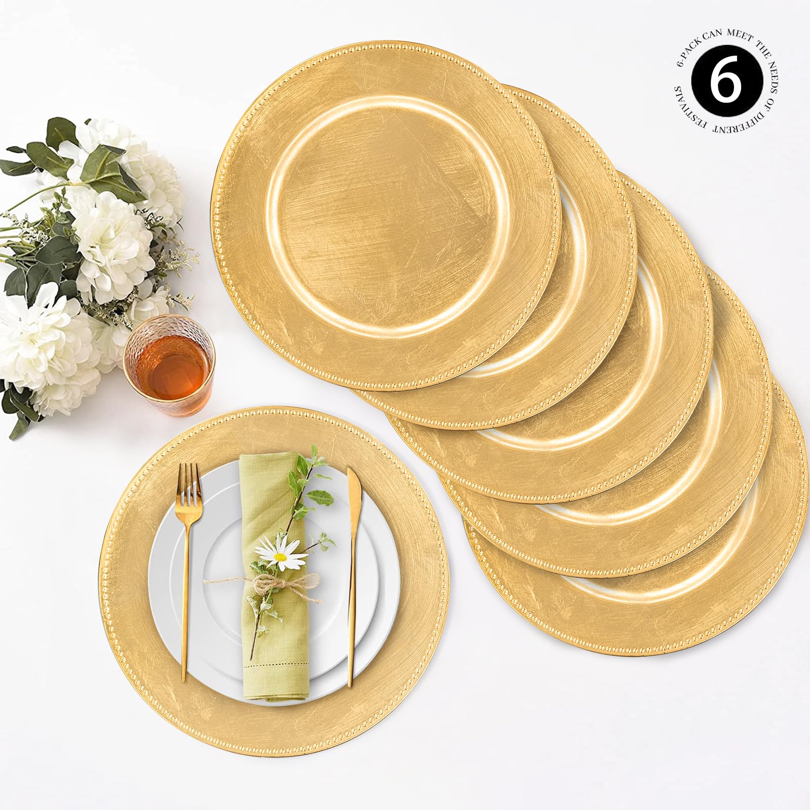 MAONAME 13-inch gold charger plates frame a dinner setting elegantly