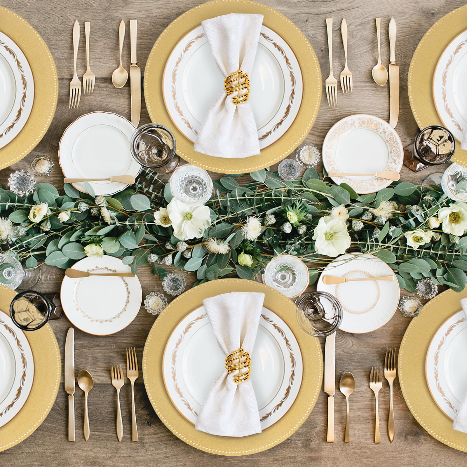 MAONAME charger with beaded edge enhances banquet centerpieces