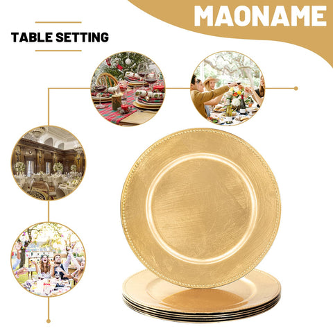 MAONAME easy-care plastic charger plates are simple to clean after use