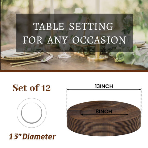 MAONAME faux-wood textured charger closeup highlights natural rustic charm.