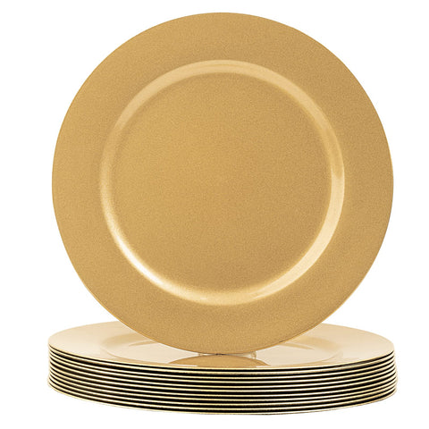MAONAME Gold Charger Plates 12-pack 13inch on display, elevating table elegance.