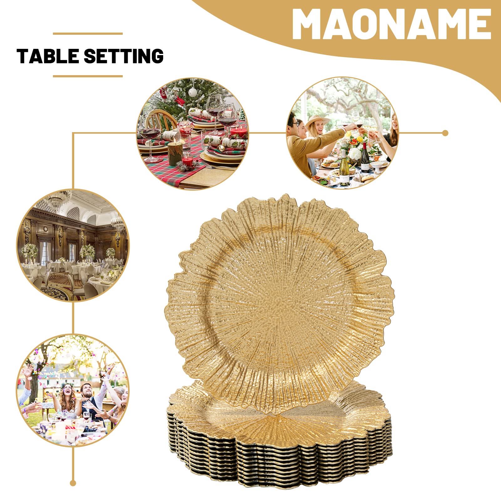 MAONAME gold chargers are easy to wipe clean after events