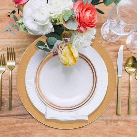 MAONAME Gold Charger Plates dining scene suitable for weddings and gatherings.