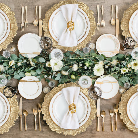 MAONAME gold charger plate with reef motif for wedding receptions