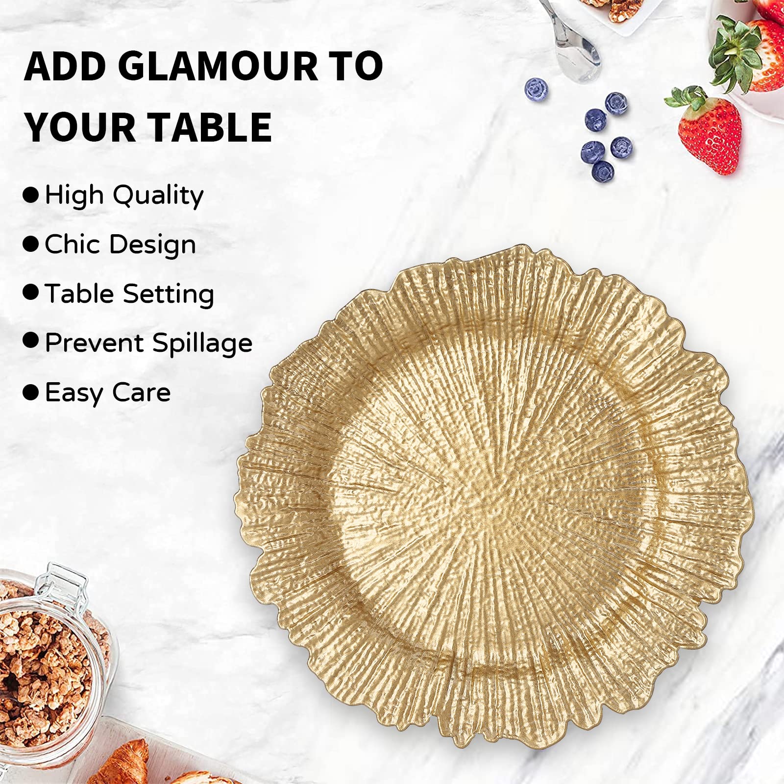 MAONAME charger plate helps deter spills under dinnerware
