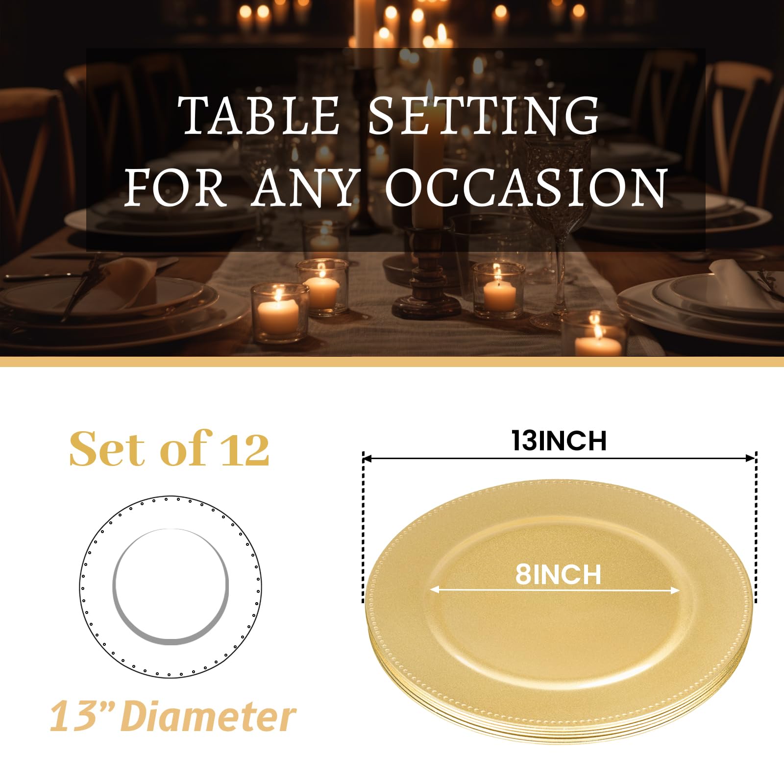 MAONAME gold charger protects table linens and surfaces
