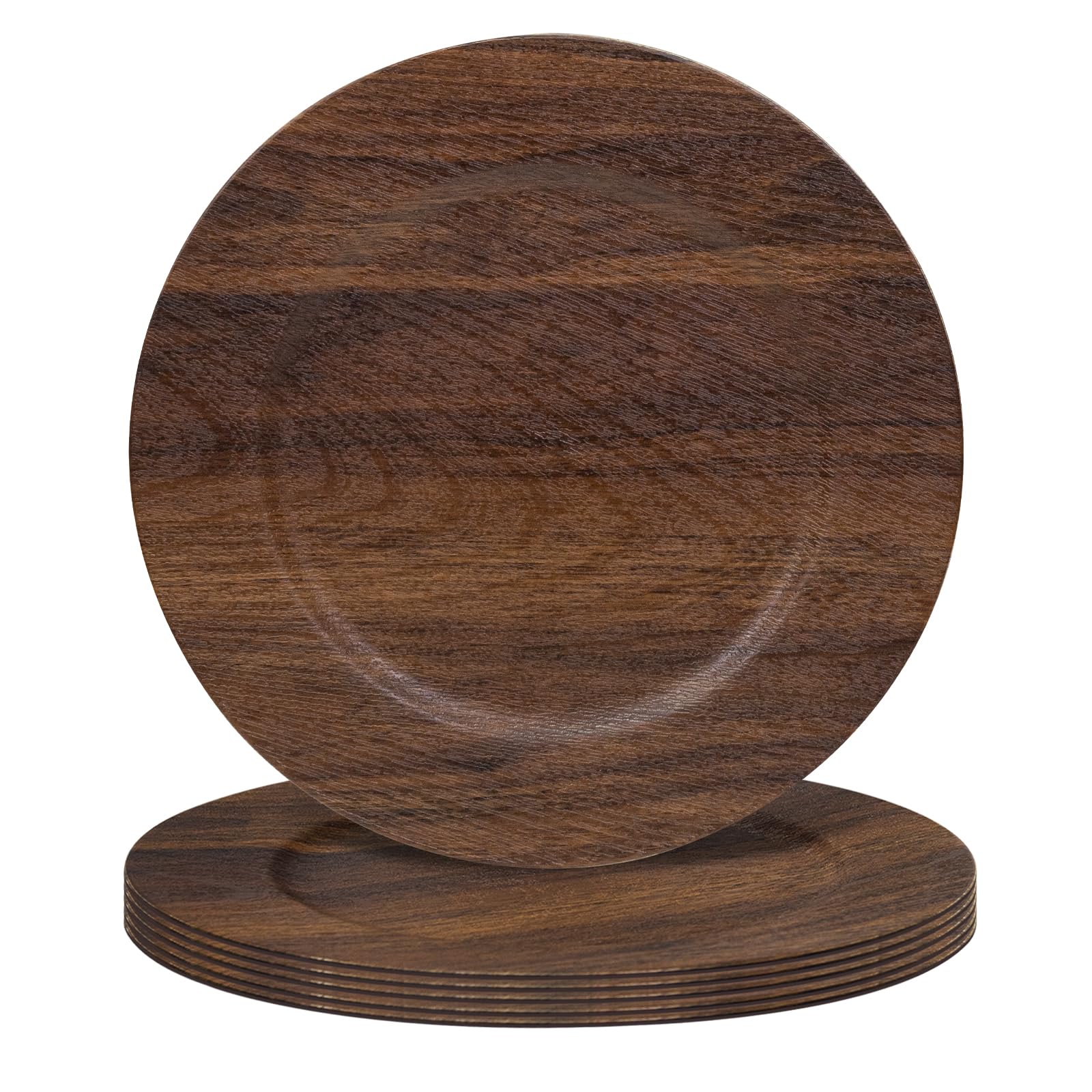 MAONAME round charger plate with brown faux-wood texture for rustic table setting