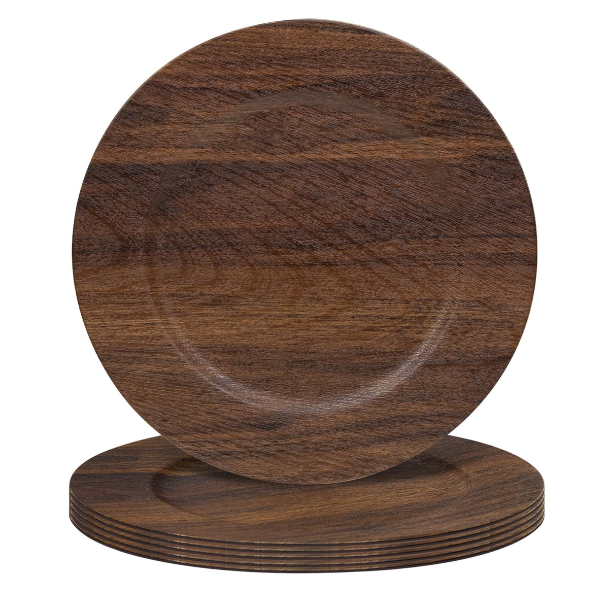MAONAME round charger plate with brown faux-wood texture for rustic table setting