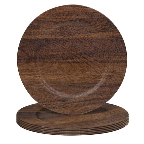 MAONAME round charger plate with brown faux-wood texture for rustic table setting