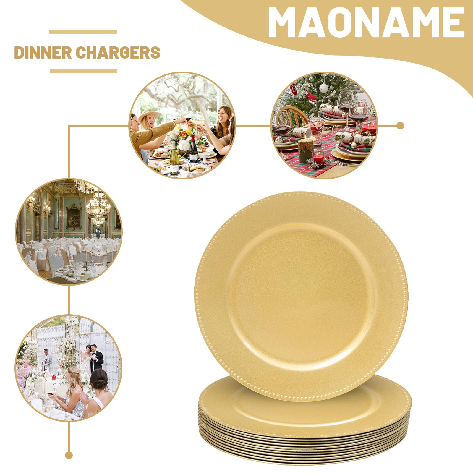 MAONAME round gold charger plates for elegant wedding reception