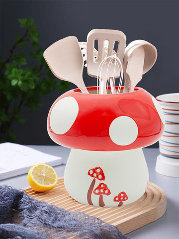 MaoYaMao mushroom utensil holder closeup ceramic texture highlights durable material