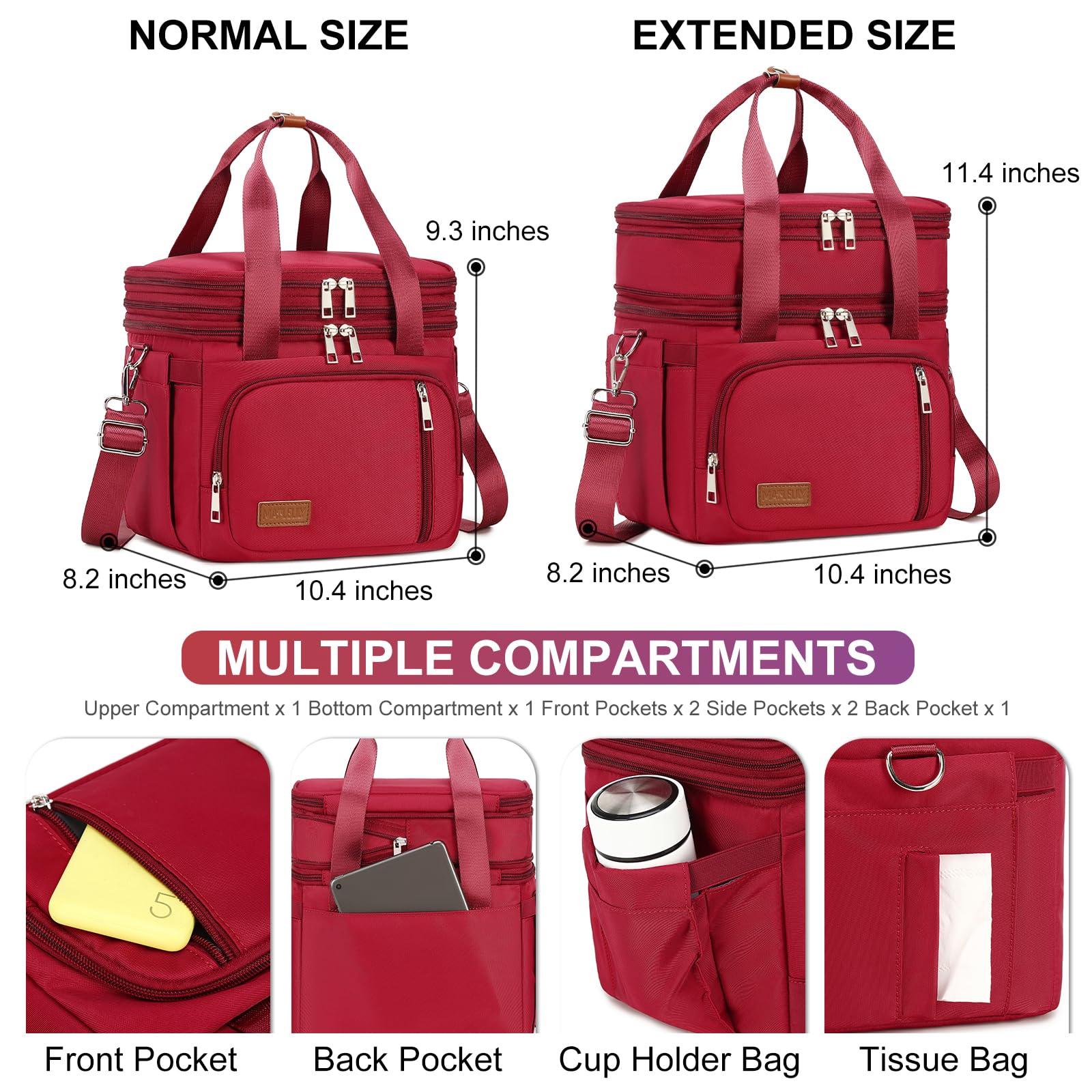 MAPLELILY lunch bag front pocket stores utensils and accessories