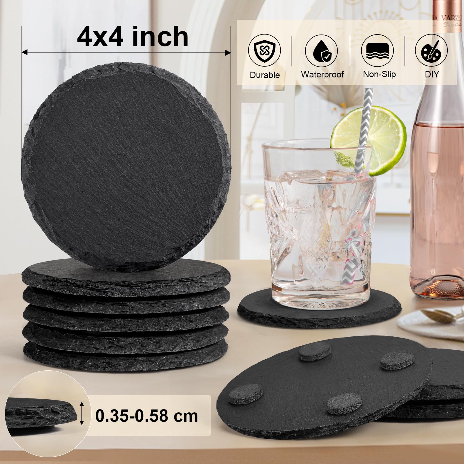 MAPRIAL round slate coasters 4 inch protect surfaces