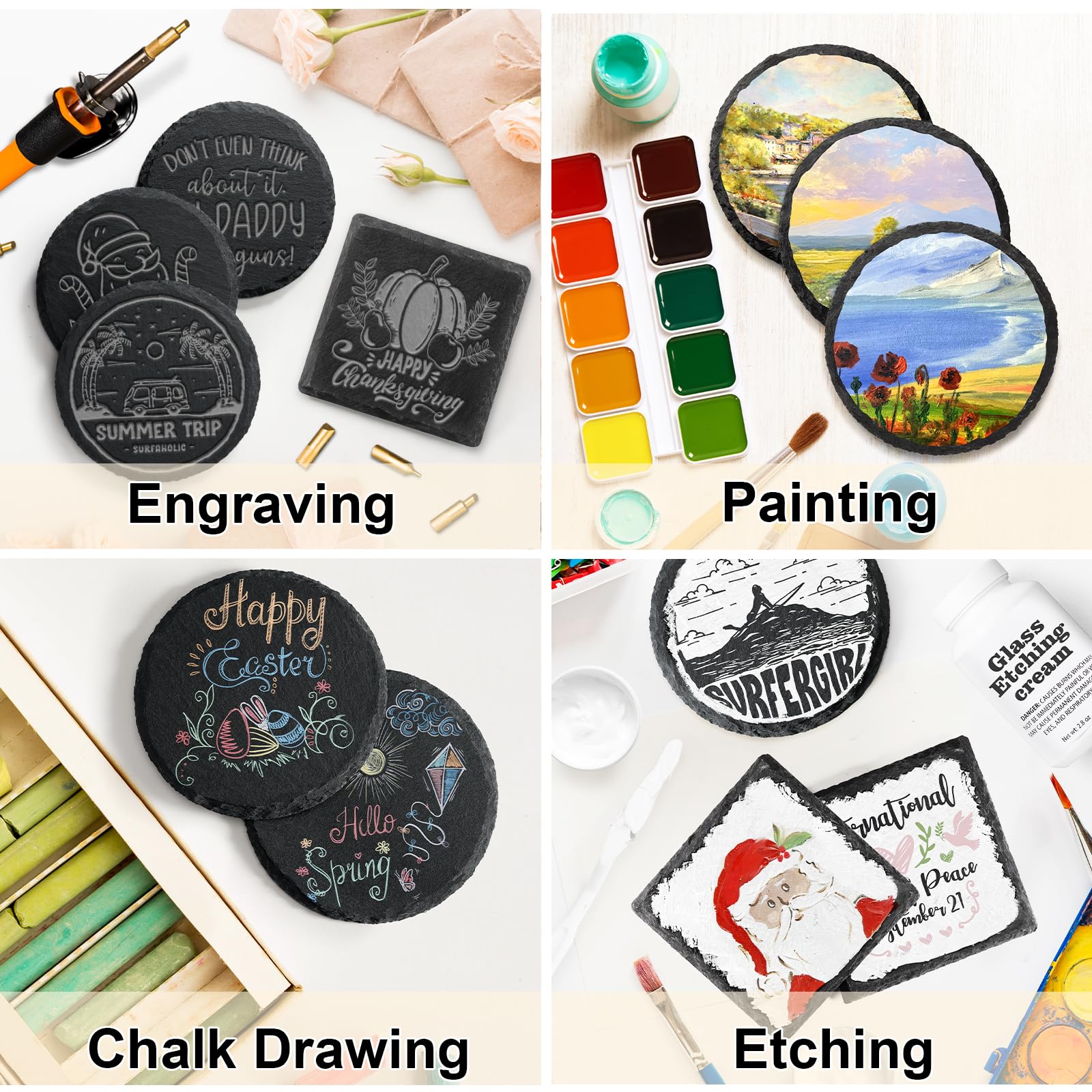 MAPRIAL slate coaster easy clean surface resists staining after beverages.