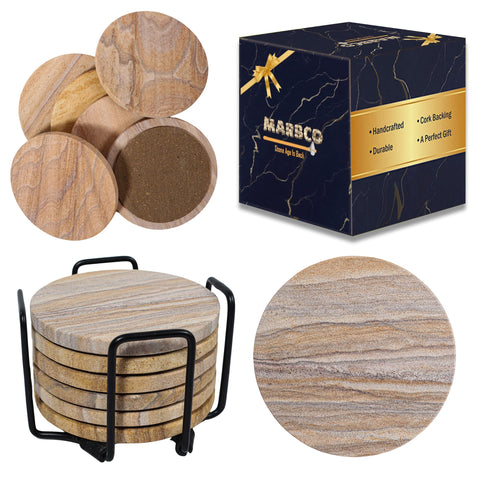 Marbco rainbow sandstone coaster round absorbent with non slip base for tidy tables
