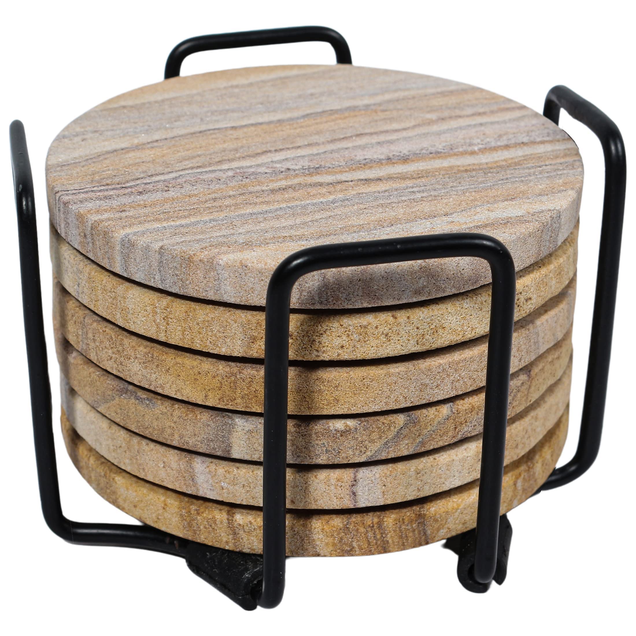 Marbco rainbow sandstone coaster close up showing natural texture and absorbency