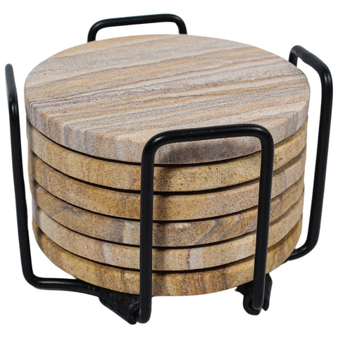 Marbco rainbow sandstone coaster close up showing natural texture and absorbency