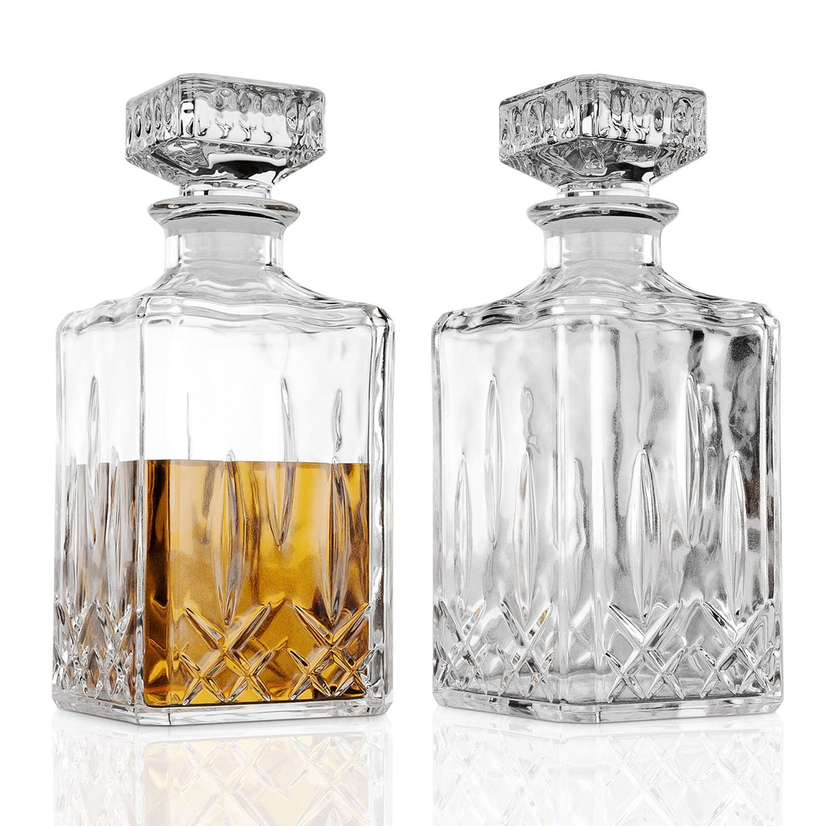 Marbelous glass whiskey decanter set on a stylish bar display enhances entertaining experiences.
