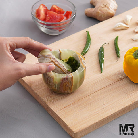 MARBLE RANGE natural marble bowl ready to crush spices with easy cleanup