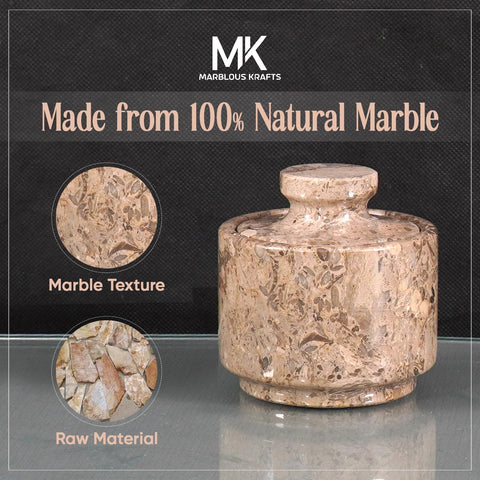 MARBLOUS KRAFTS 3-inch marble bowl fits spices or sugar on the counter.