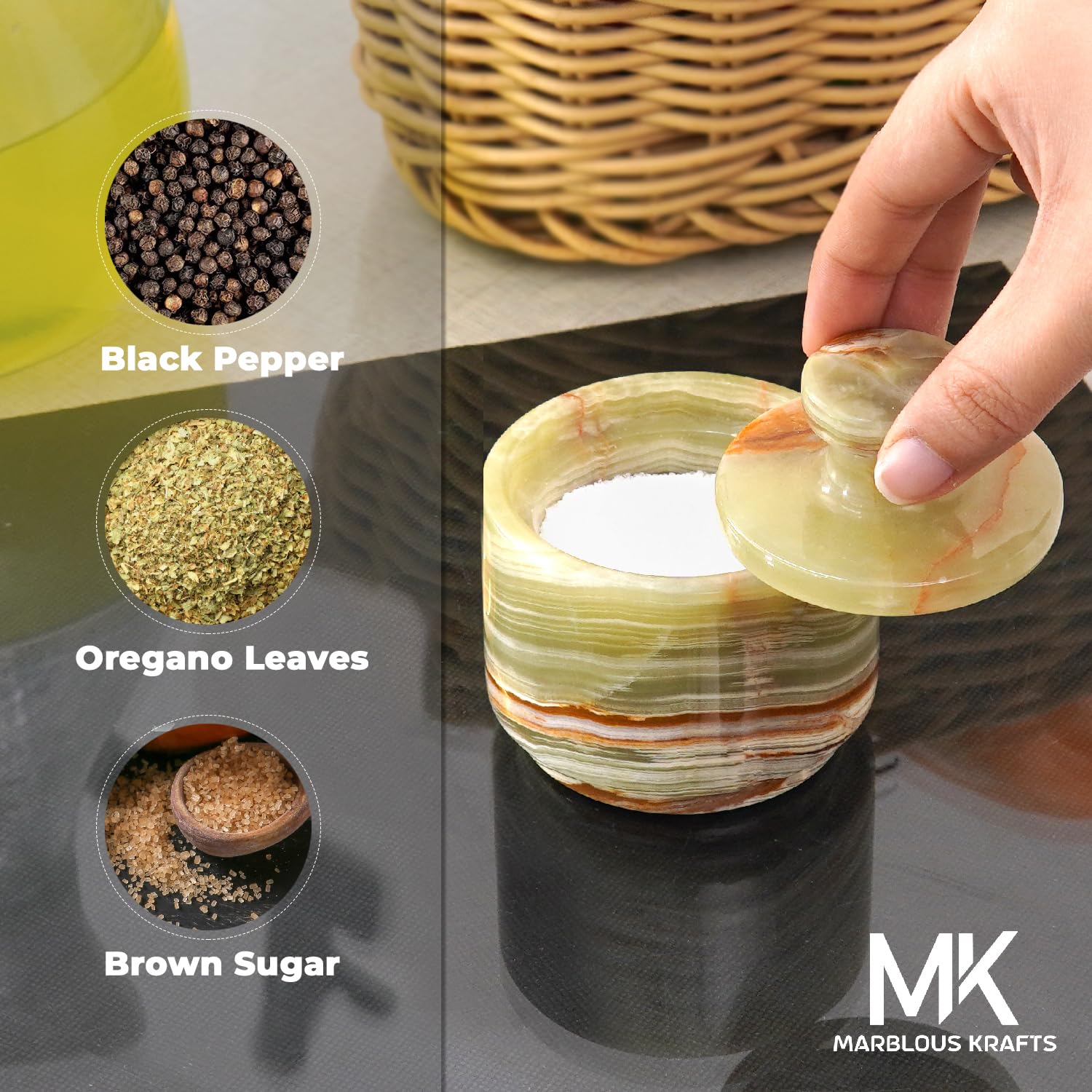 Marblous Krafts Countertop Display highlighting accessible salt storage