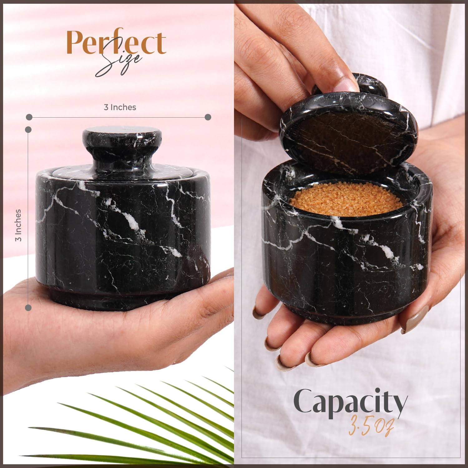 MARBLOUS KRAFTS elegant salt cellar elevates counters with natural stone beauty.