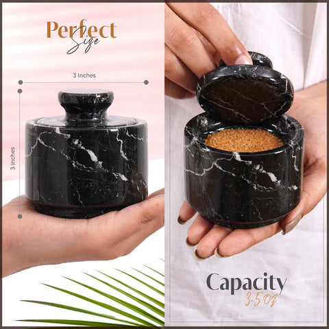 MARBLOUS KRAFTS elegant salt cellar elevates counters with natural stone beauty.