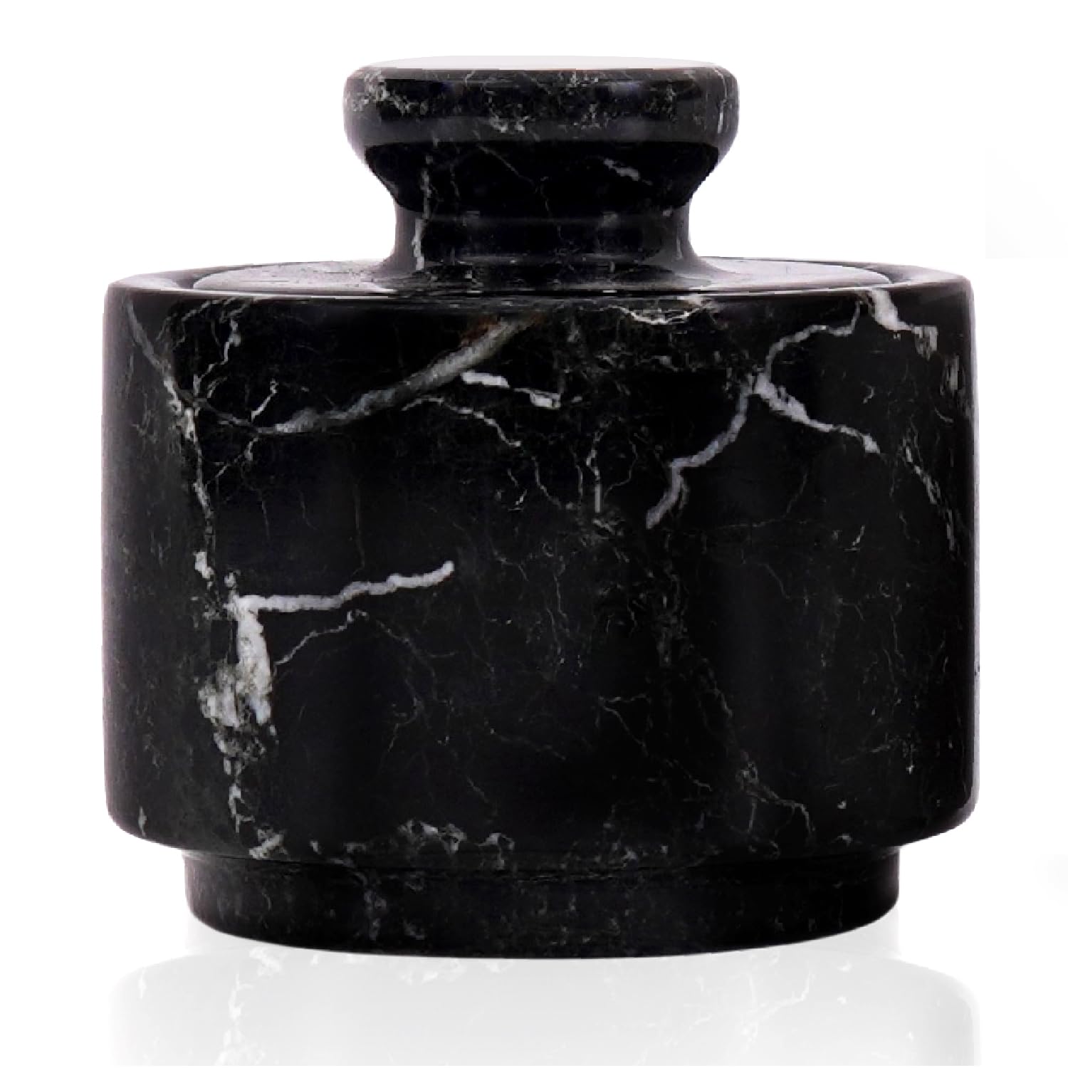 MARBLOUS KRAFTS marble salt cellar with lid on display, ideal for organized counters.
