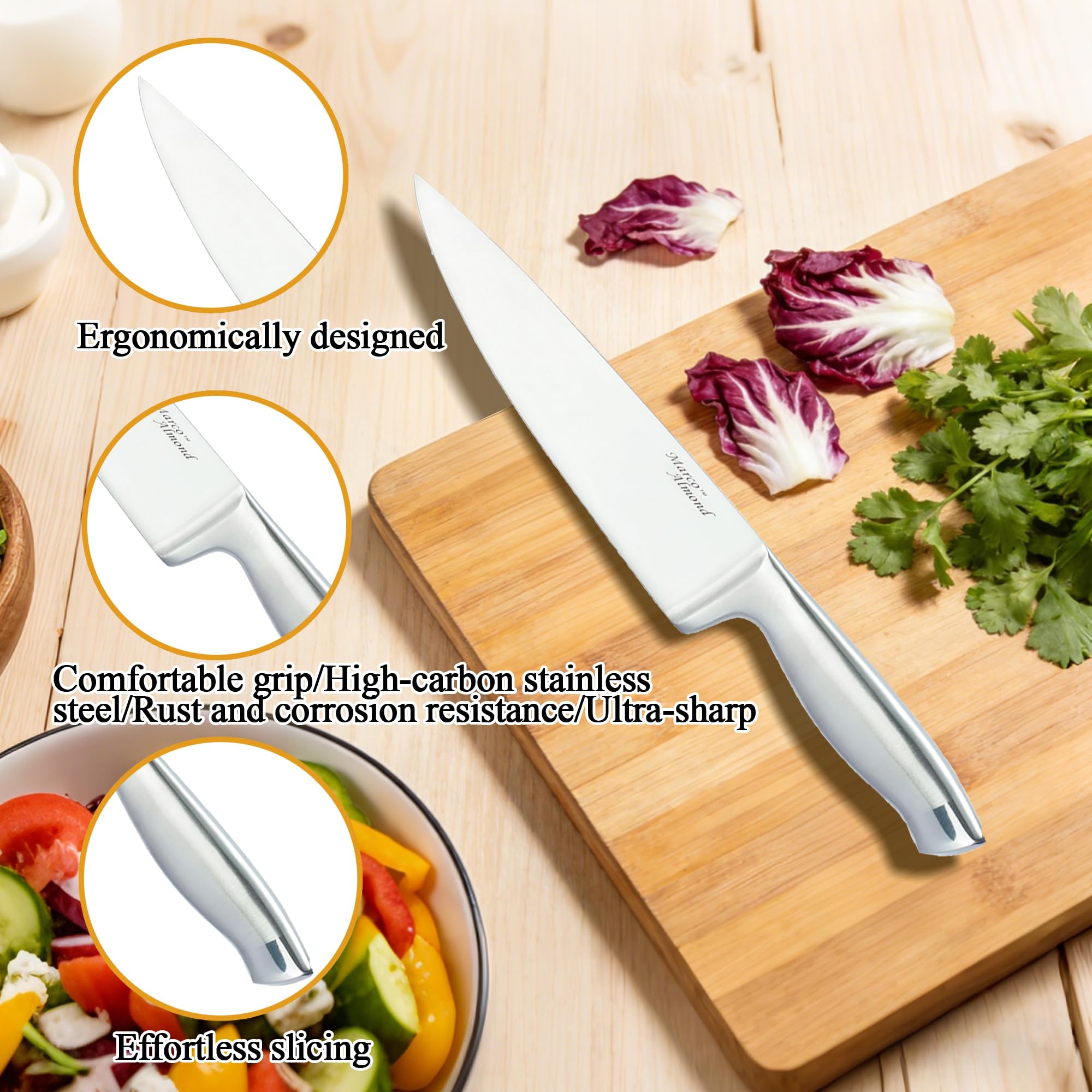 Marco Almond 8-inch bread knife handles crusty loaves with clean, long-lasting serration