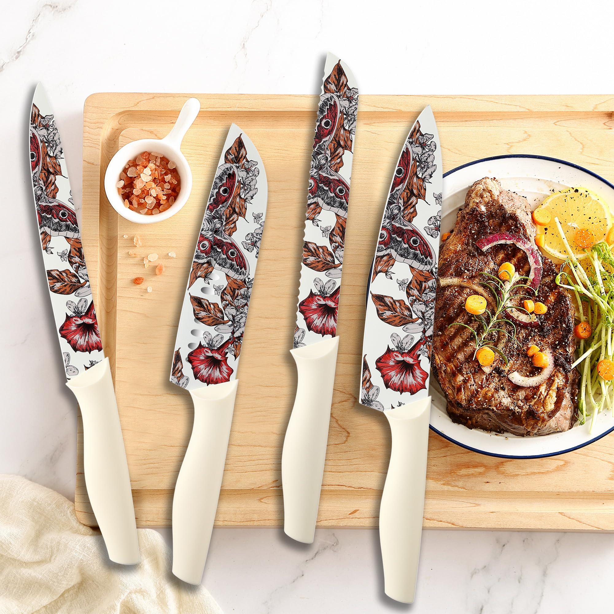 Marco Almond flowers series design adds colorful flair to kitchen prep.