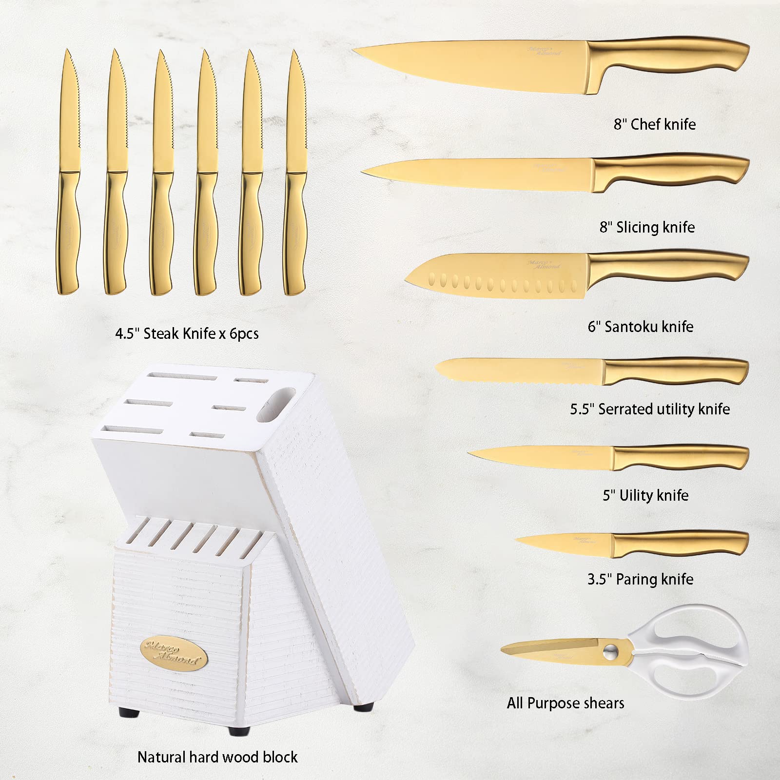 Marco Almond Gold Knife Set 3.5-inch paring knife for precision trimming