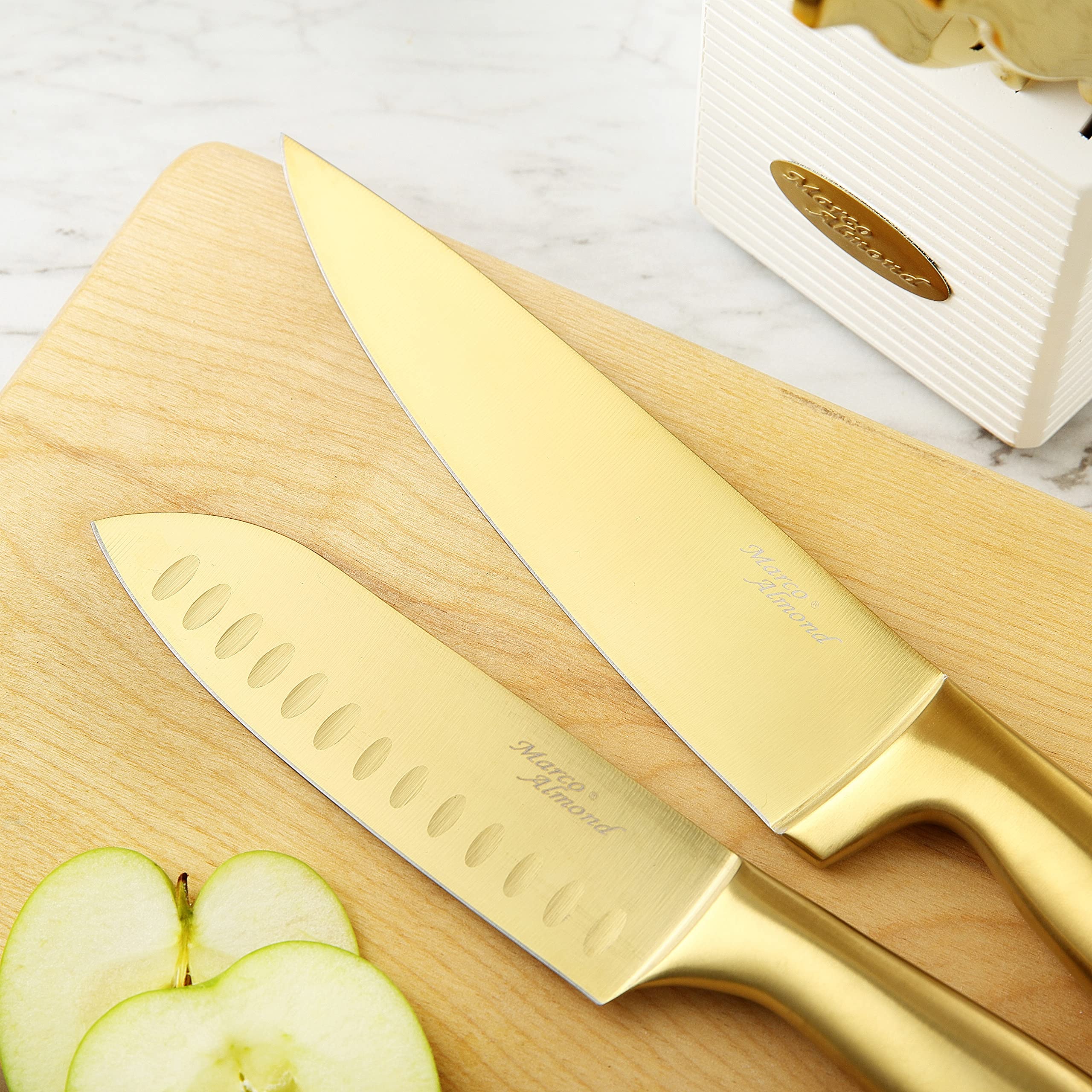 Marco Almond Gold Knife Set 6-inch santoku knife for versatile prep