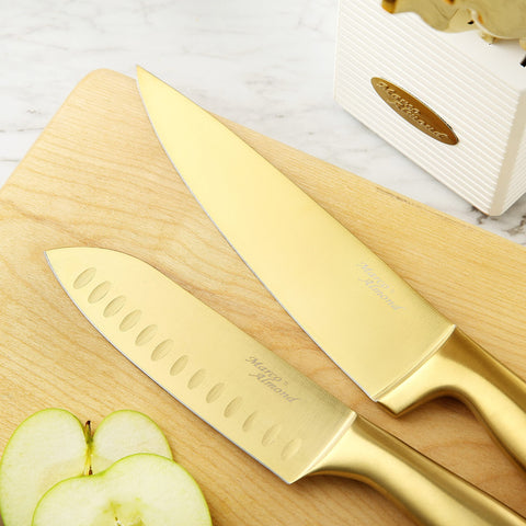 Marco Almond Gold Knife Set 6-inch santoku knife for versatile prep