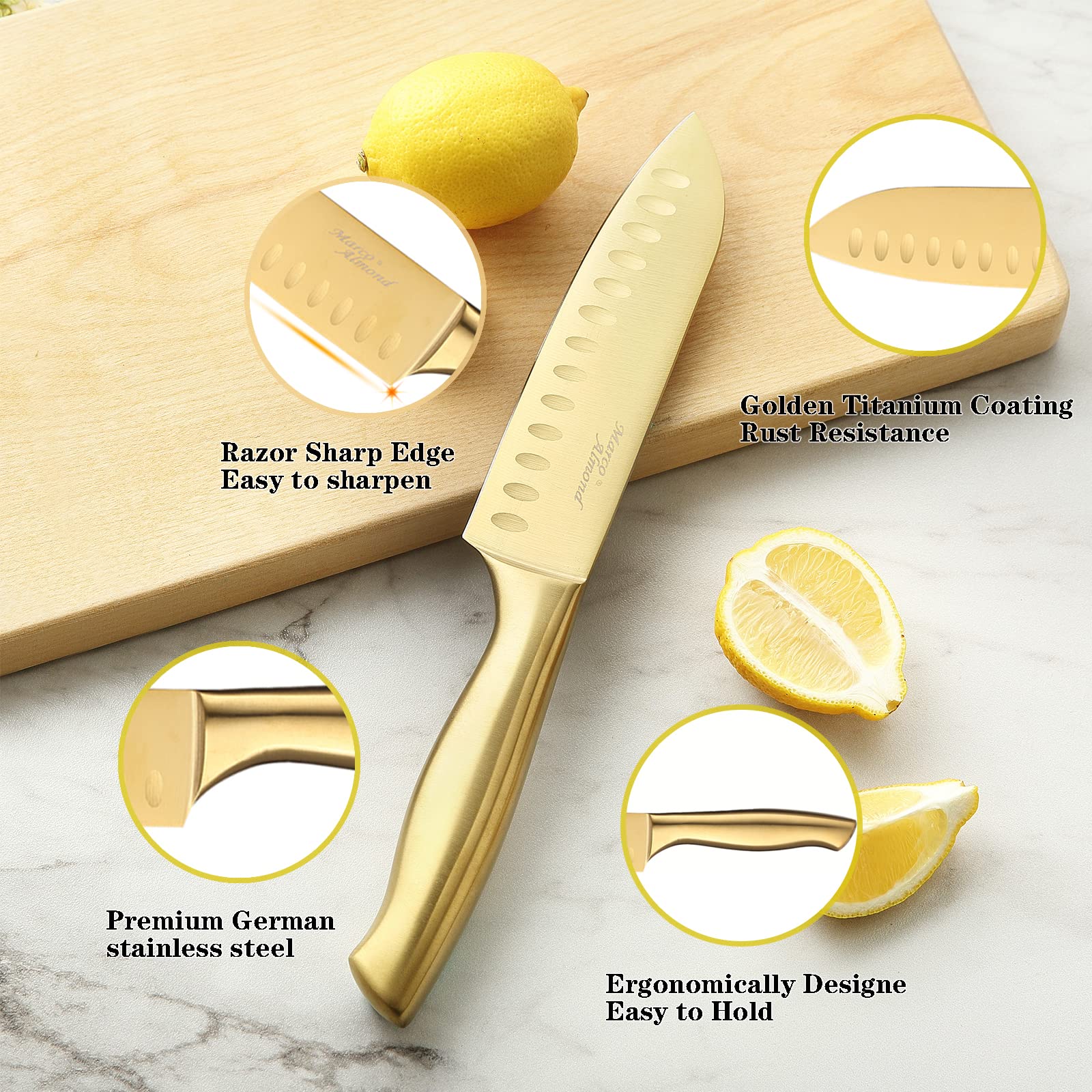 Marco Almond Gold Knife Set 8-inch slicing knife for clean cuts