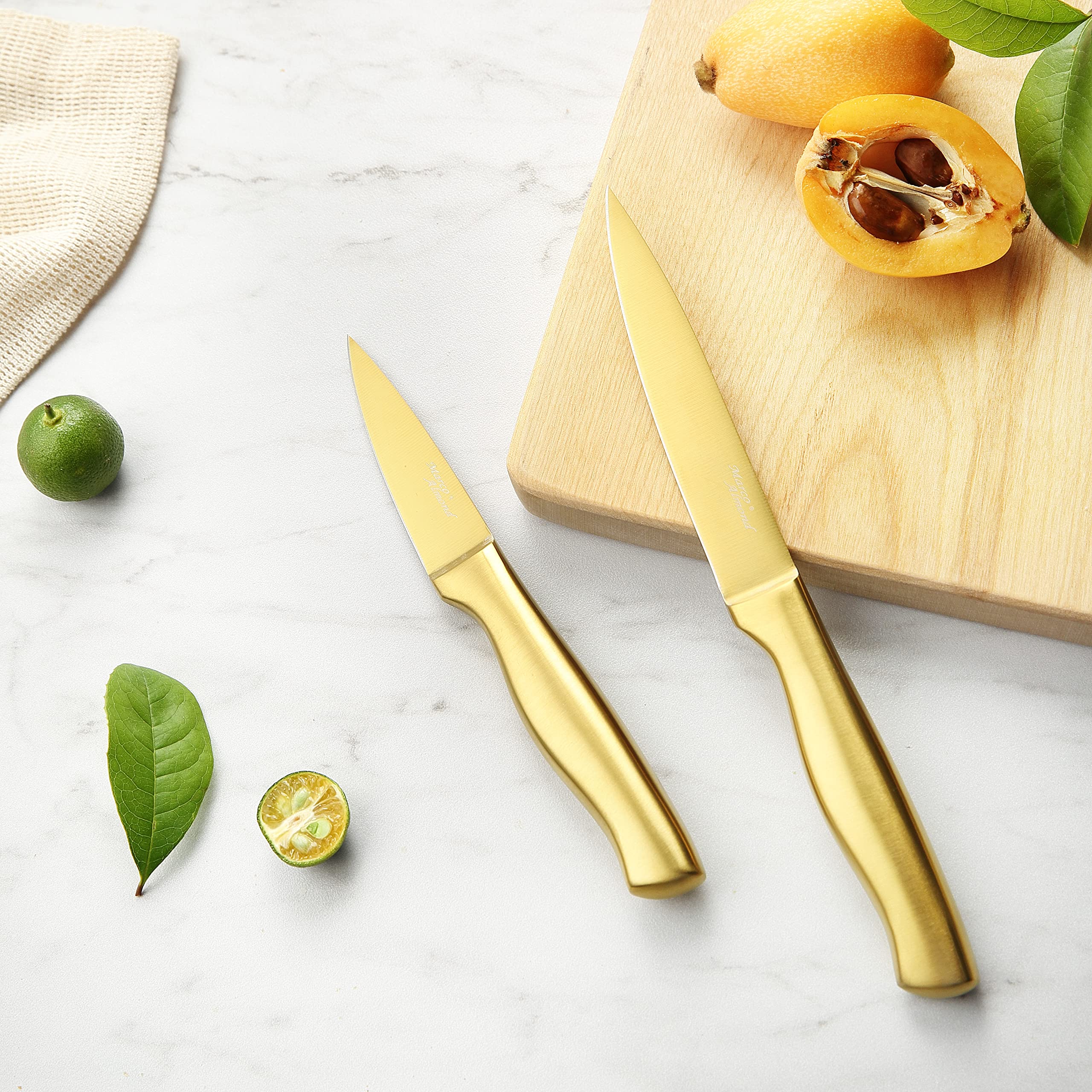 Marco Almond Gold Knife Set wood block for organized storage