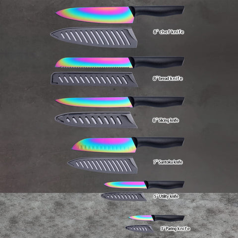 Marco Almond KYA36 rainbow-coated blades close-up highlighting color