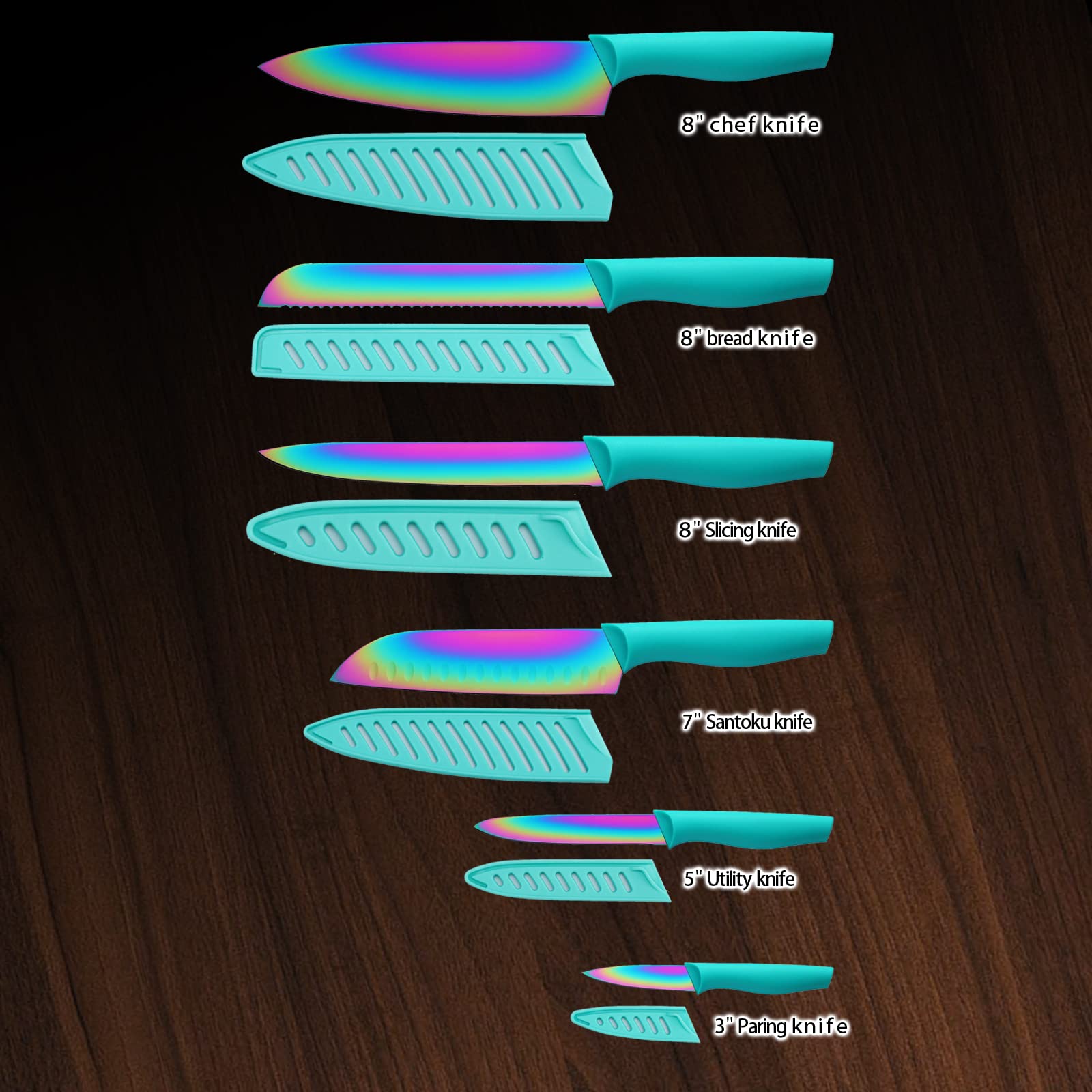 Marco Almond KYA37 8-inch chef knife with sheath for precise slicing.